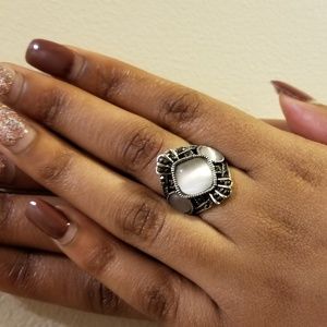 Mother of Pearl Ring Brass & Gold Overlay - Size 6